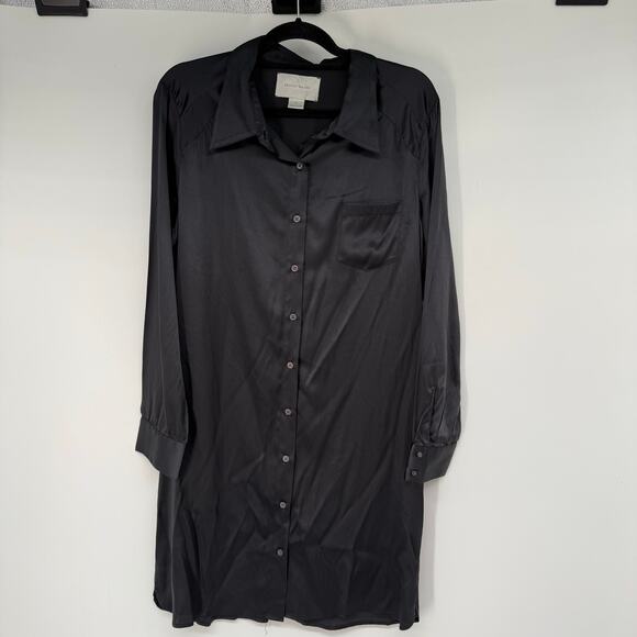 Brochu Walker Chevron Shirtdress Women's Size L Graphite Silk Blend Satin Modest - Picture 1 of 9